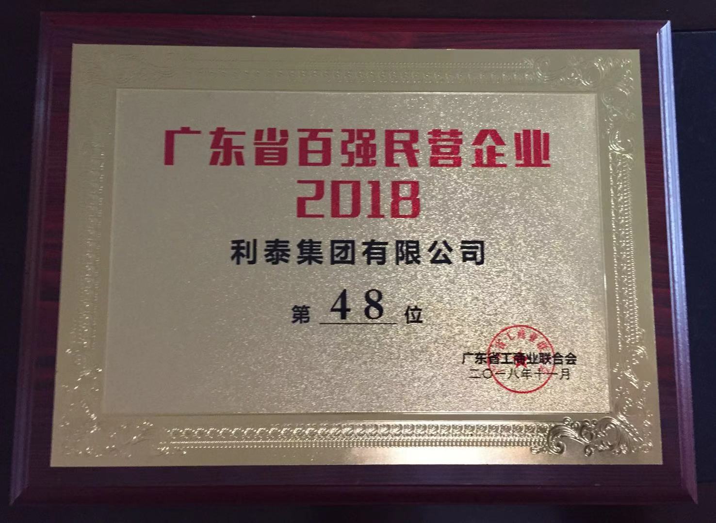 2018廣東省百強民營企業(yè)（第48位）